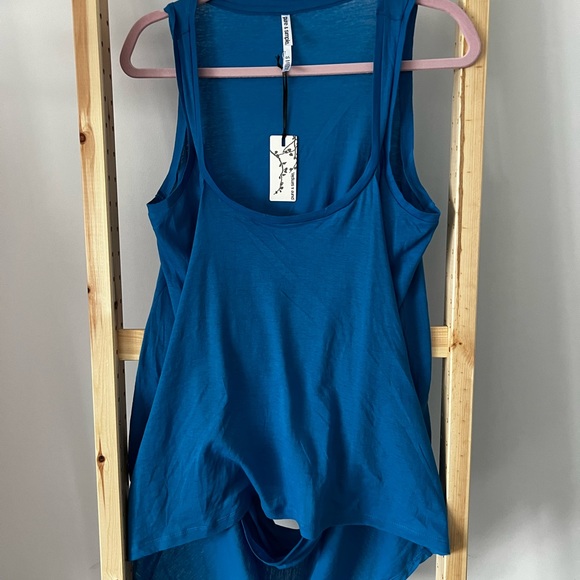 PURE & SIMPLE Blue BACK Draped LONG Tank  TOP 100% Cotton L - Picture 2 of 5